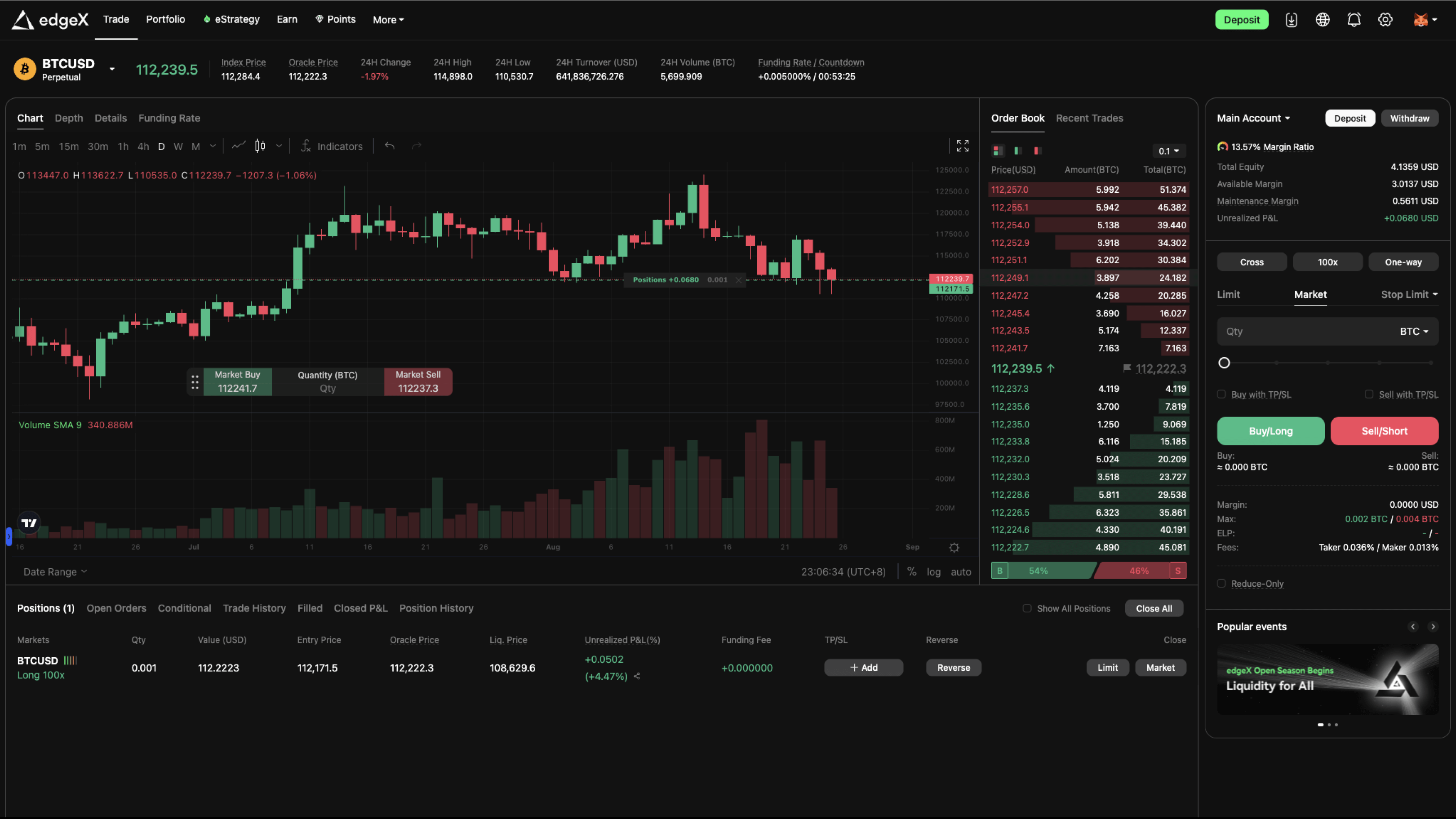 EdgeX perp DEX trading interface
