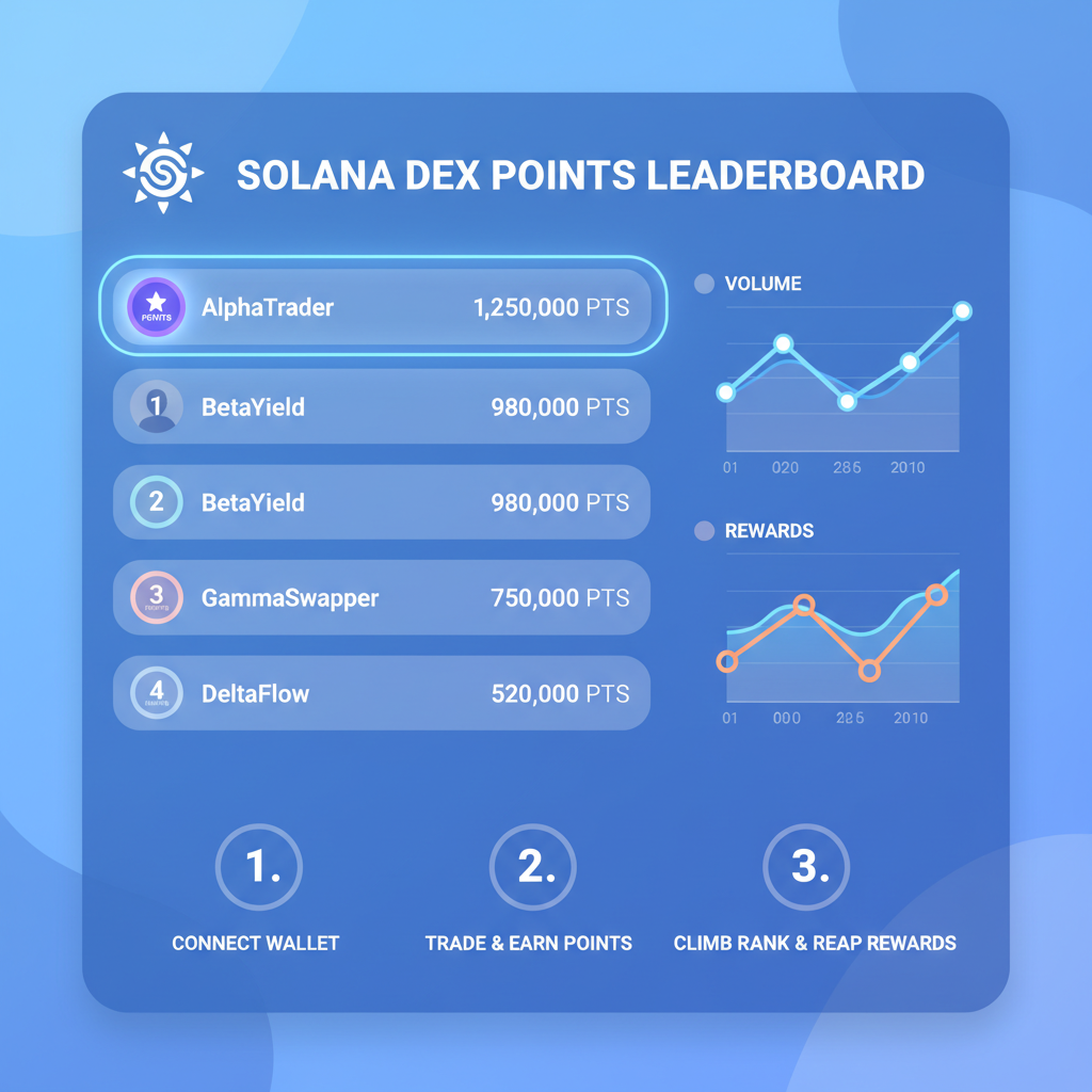 Points leaderboard on Solana DEX, glowing points icons, charts