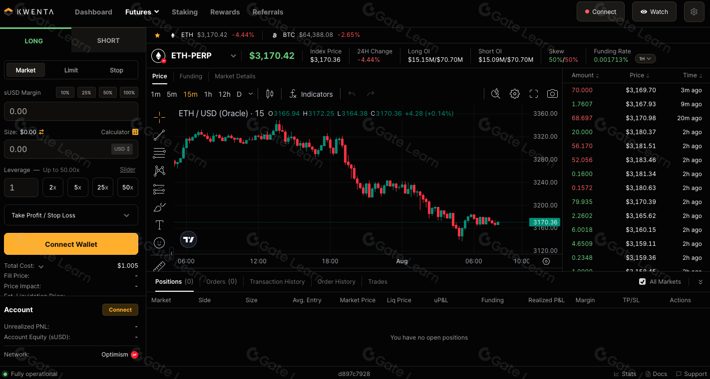 Synthetix decentralized exchange trading interface