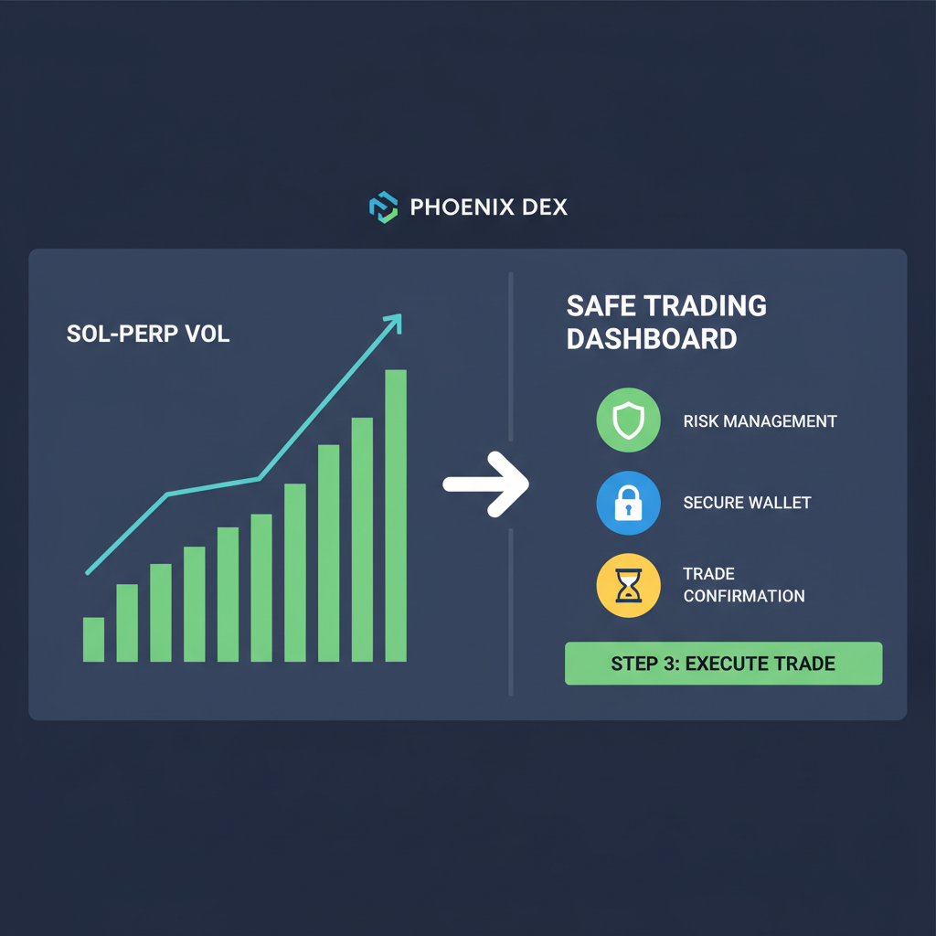 Volume chart rising on Solana perp DEX, safe trading dashboard
