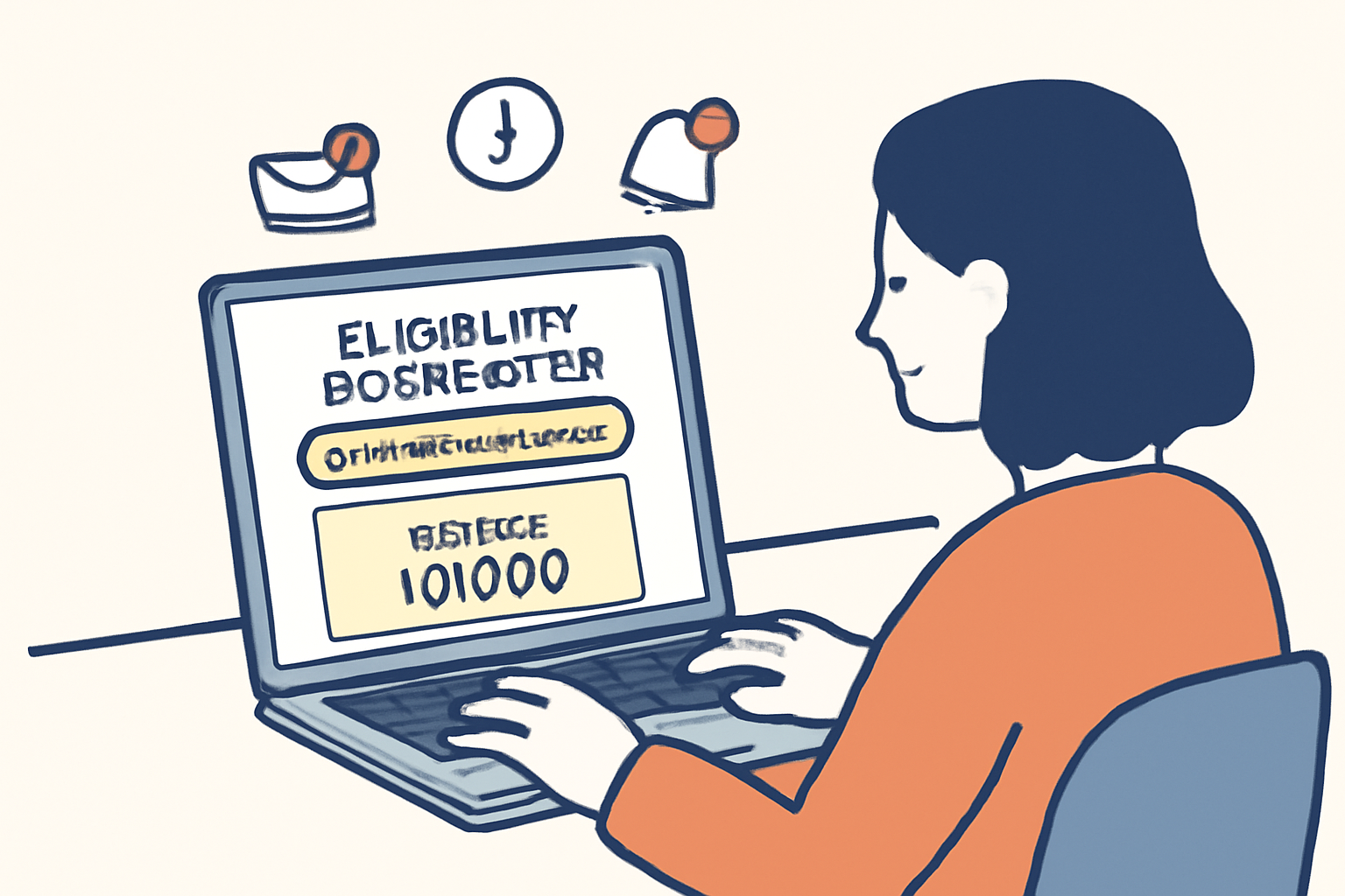 A user checking an eligibility dashboard on a laptop, with notification icons and a wallet address highlighted