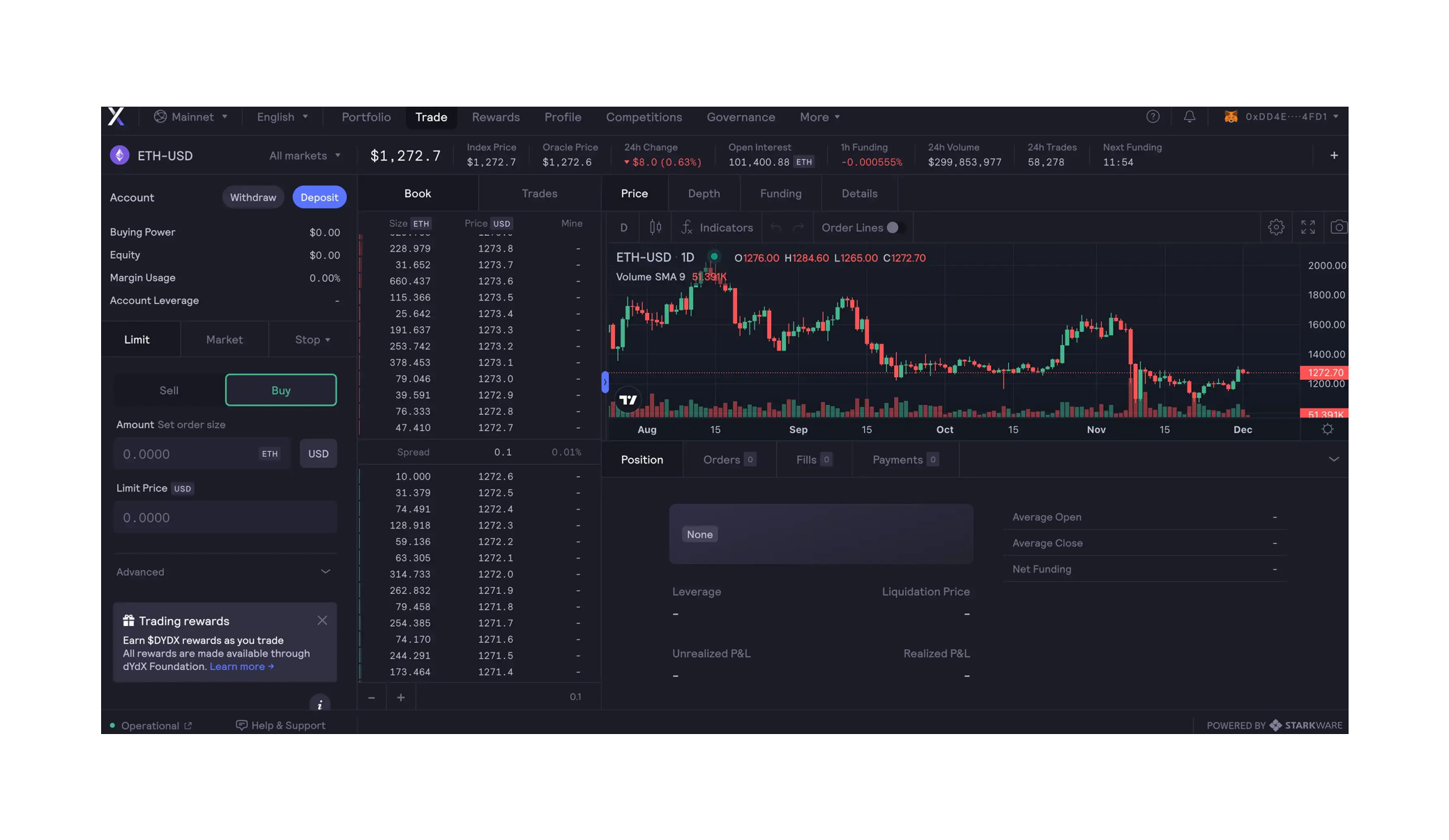 dYdX and GMX crypto perpetual futures interface